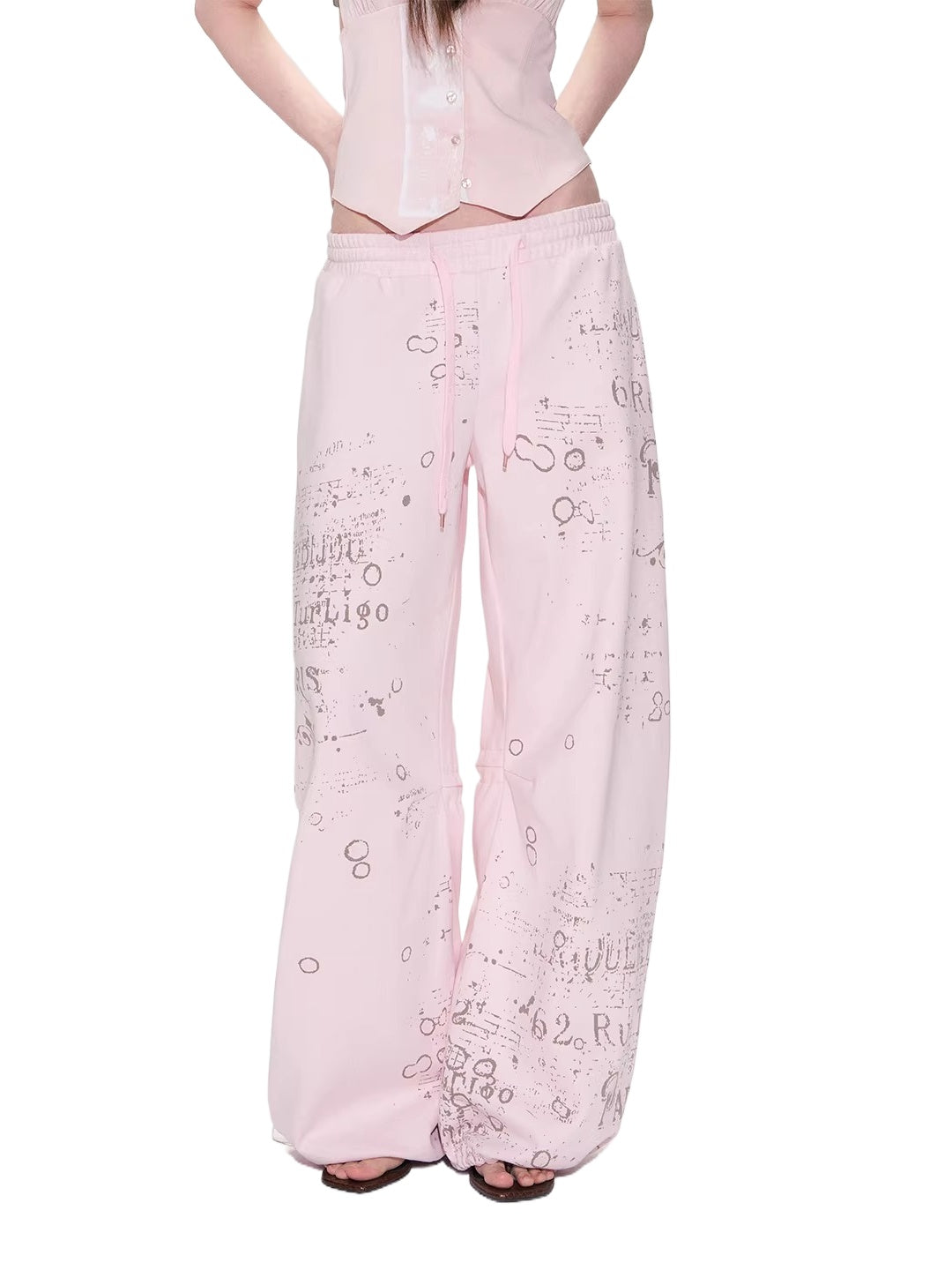 Pink Printed Wide-Leg Pants