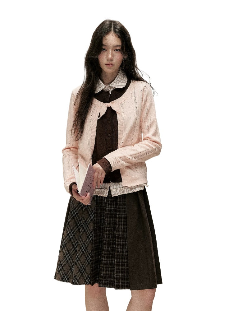 Plaid Collar Layered Knit Top