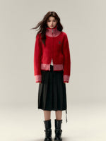 Color-Block High-Neck Knit Cardigan