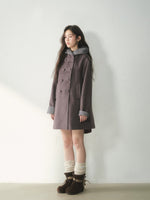 Double-Breasted Floral Hooded Wool Coat