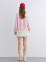 Pony Jacquard Bow Crewneck Knit Cardigan