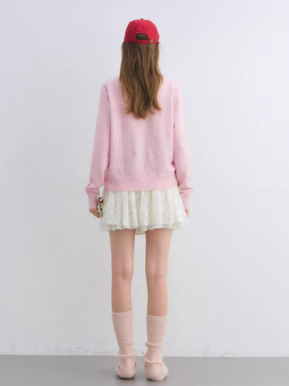Pony Jacquard Bow Crewneck Knit Cardigan