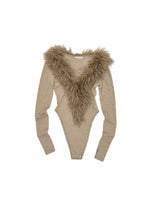 Lamb Fur V-Neck Knit Bodysuit