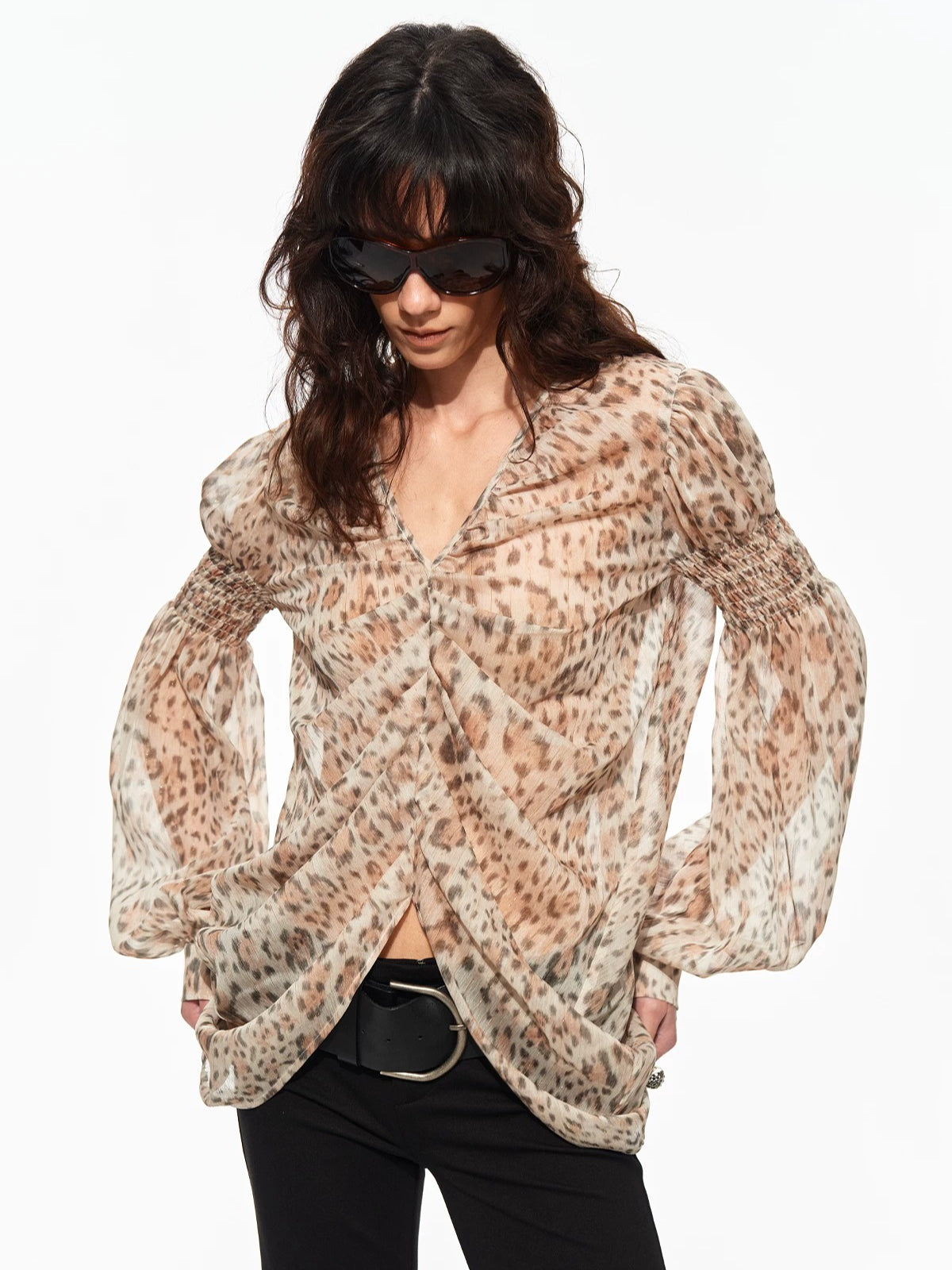 Draped Chiffon V Blouse