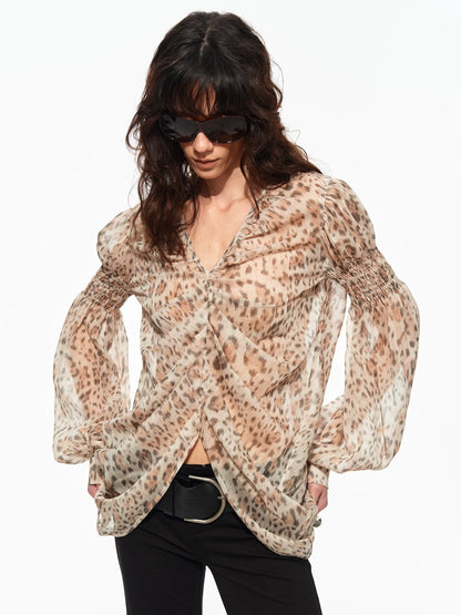 Draped Chiffon V Blouse