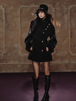 Black Wool Hourglass Coat & Scarf Set