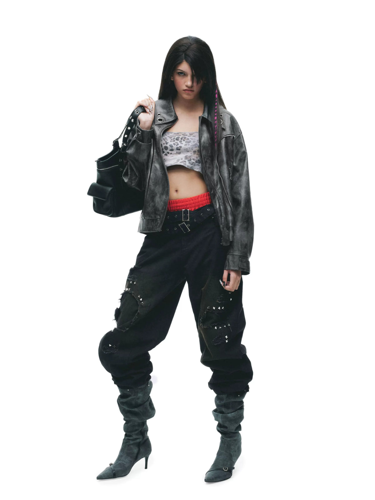 Eyelet PU Leather Jacket