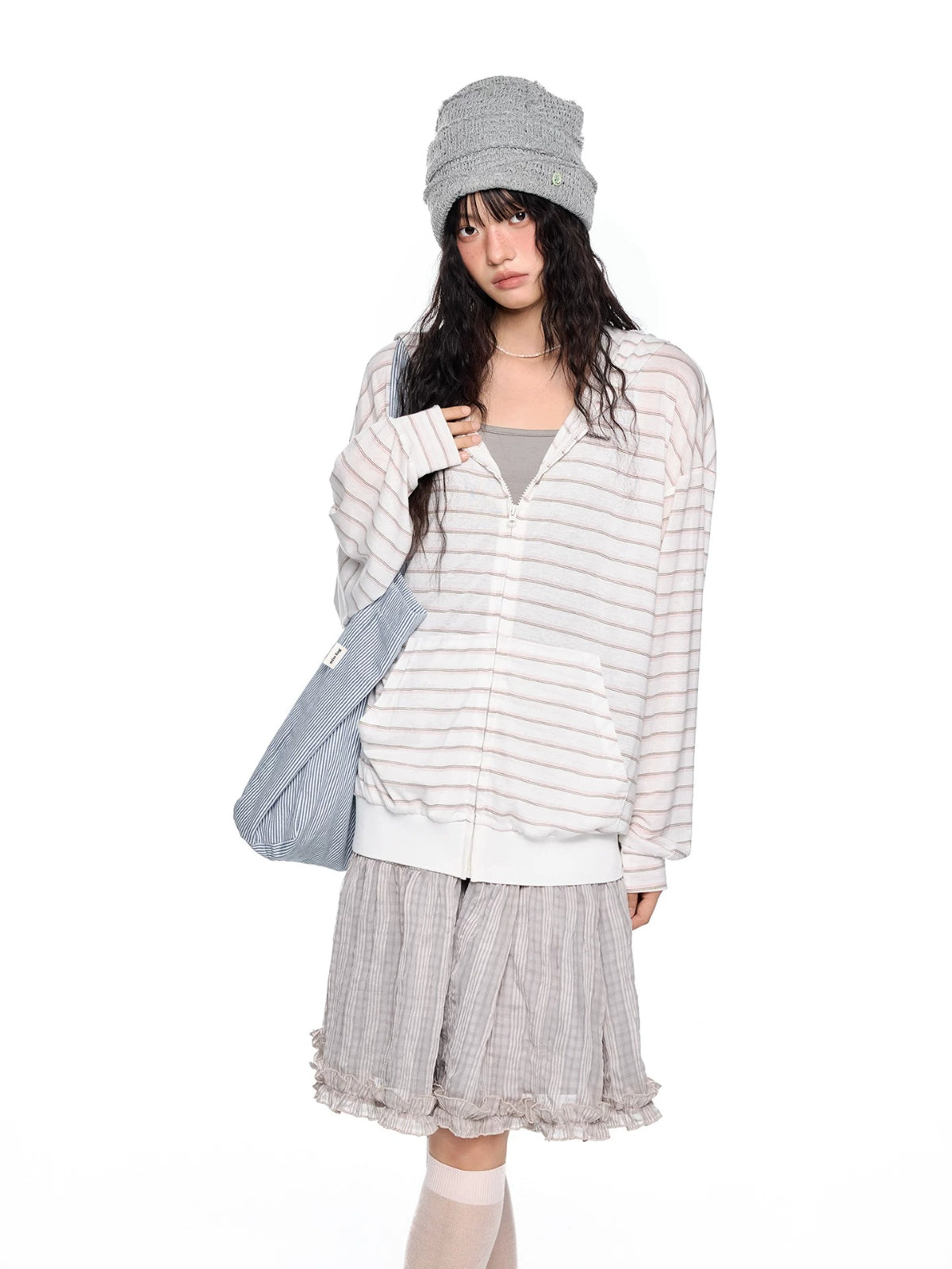 Striped Hooded Long Sleeve Top