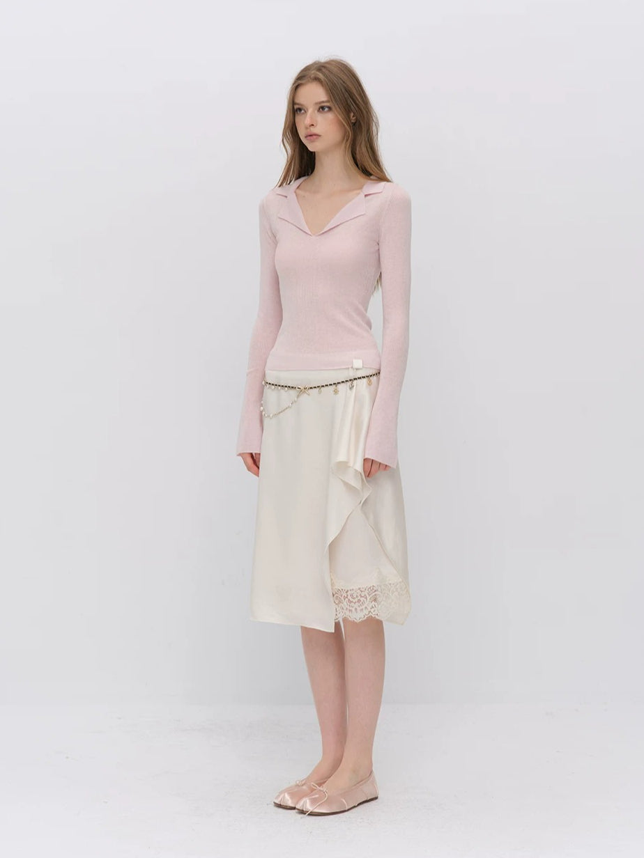 Ribbed Wool Polo Top