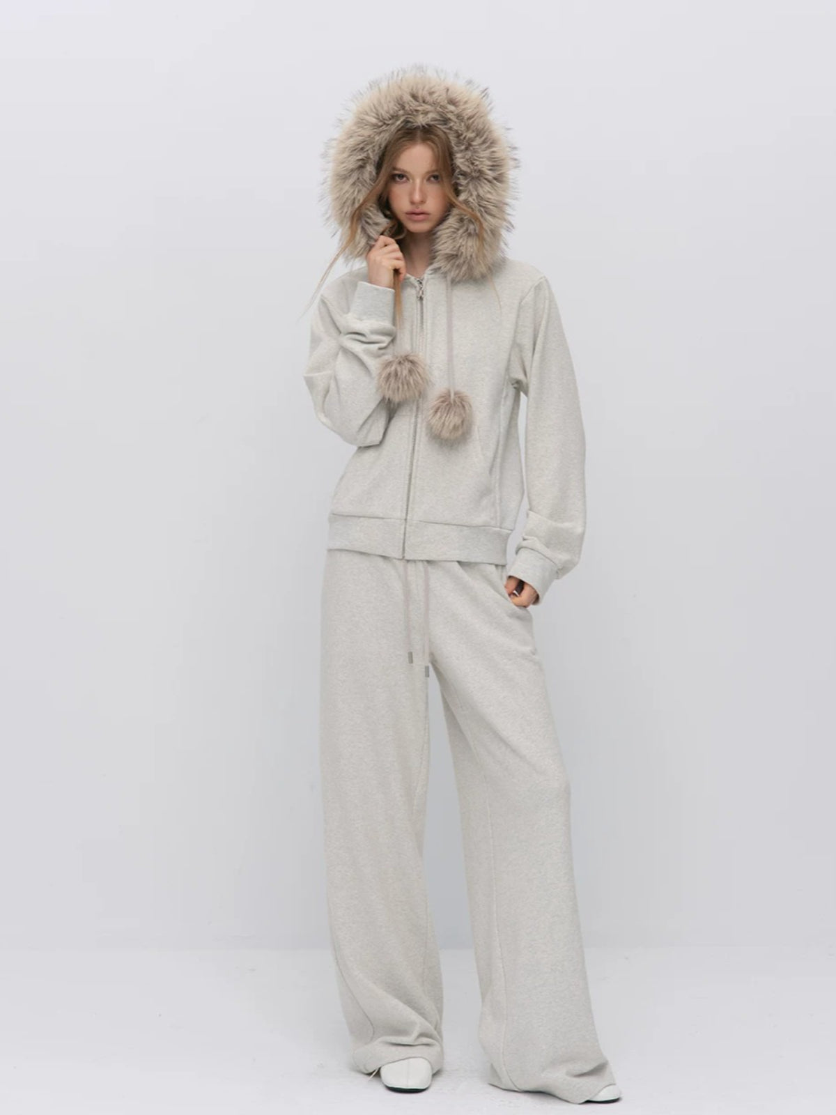 Fur Trim Knit Lounge Set