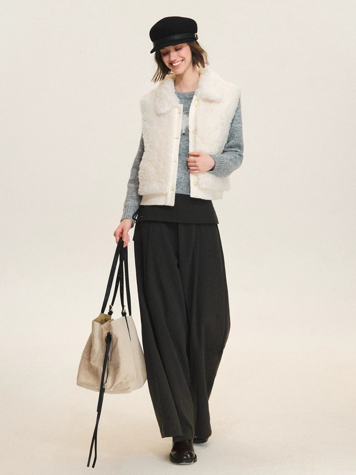 Faux Fur Knit Trim Vest