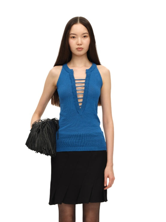 Hand-Threaded Dual-Color Knit Top