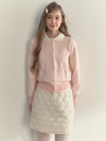 Pink Plaid Knit Doll Collar Sweater