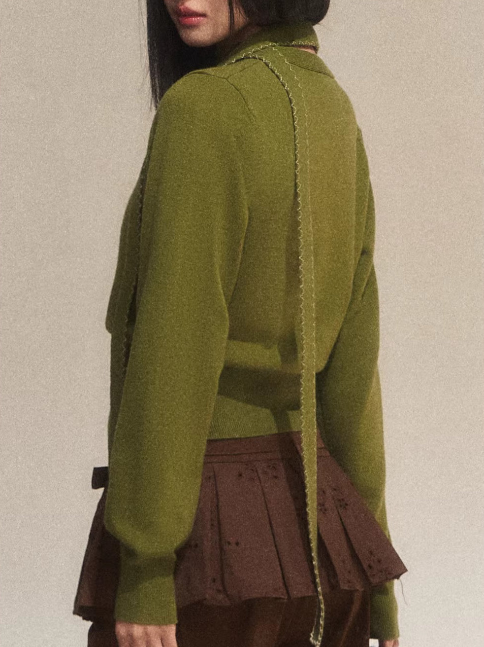 Vintage Green V-Neck Knit Cardigan
