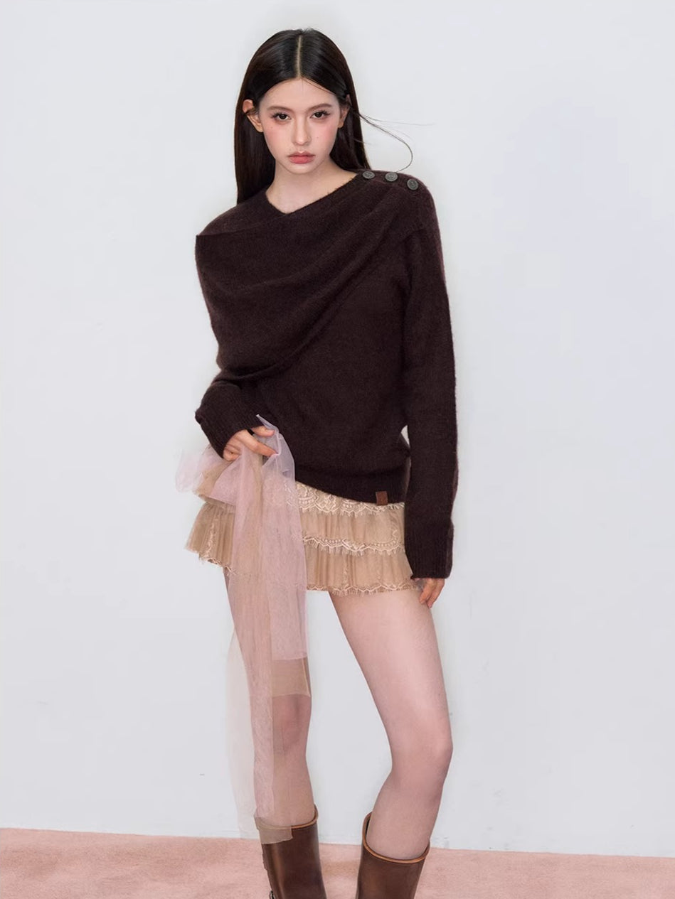 Asymmetrical Shawl Knit Sweater
