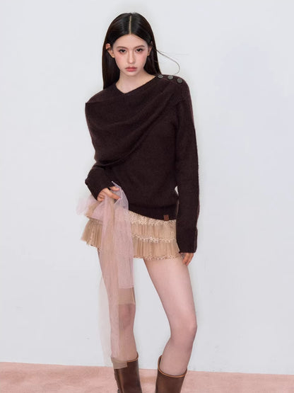 Asymmetrical Shawl Knit Sweater