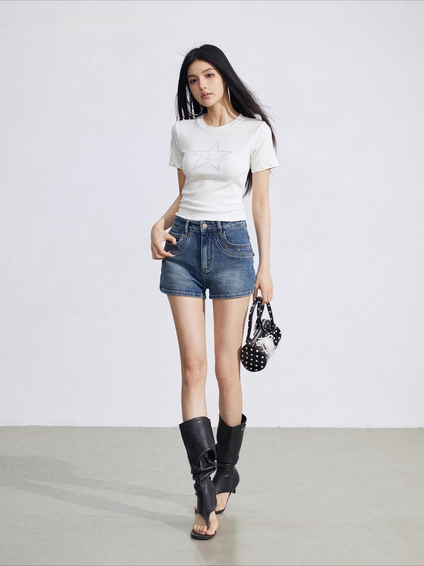 Blue Stud Denim Shorts
