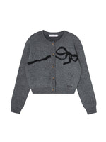 Bow Jacquard Crewneck Knit Cardigan