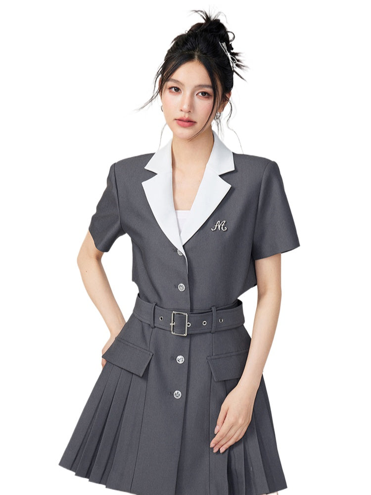 Colorblock Waist-Exposing Blazer Skirt