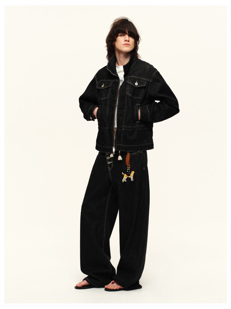 Asymmetric Button Straight Jeans