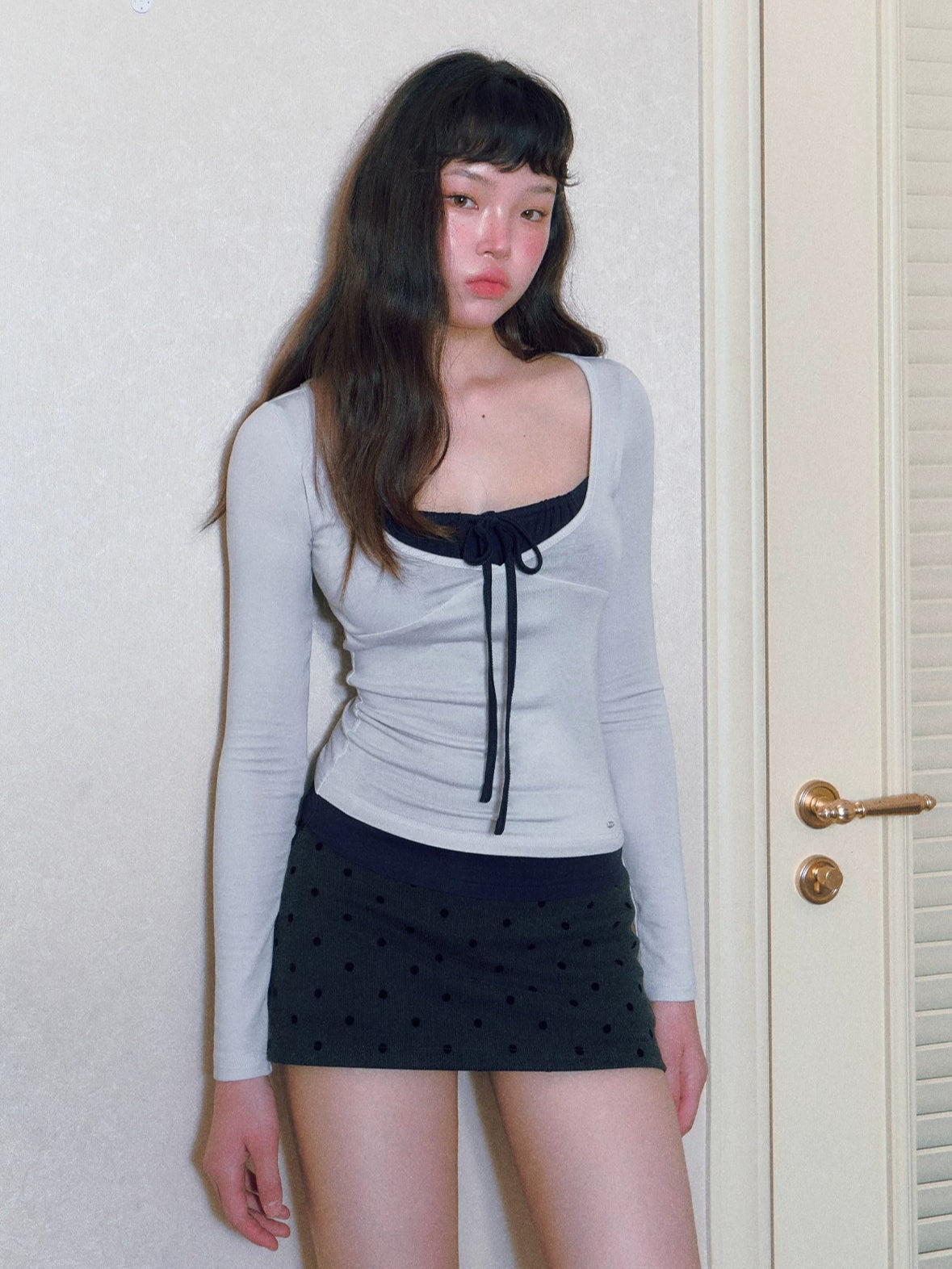 Drawstring Layered V-Neck Top
