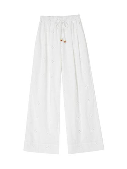 High-Waisted Drawstring Straight Wide-Leg Pants