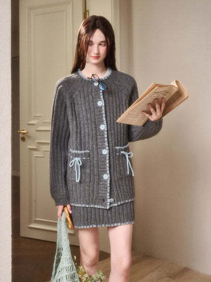 Latitude 69° Wool Contrast Trim Knit Sweater Set