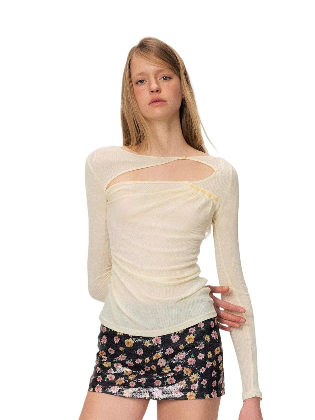 Yellow Cutout Textured Top