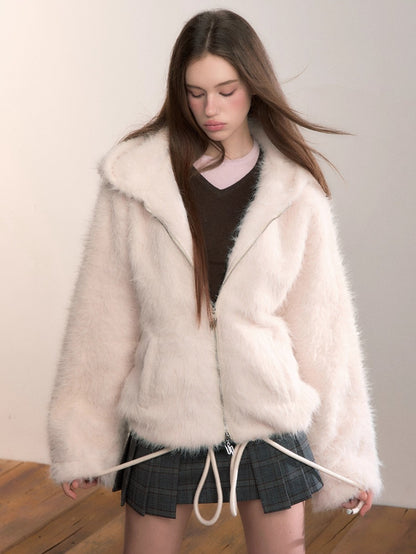 Plush Hooded Faux Fur Jacket