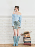 Belted Rhinestone Denim Skirt