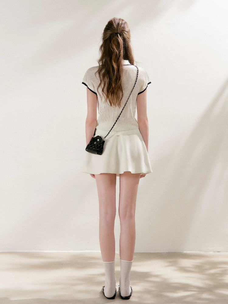White Bow Polo Top &amp; Skirt Set