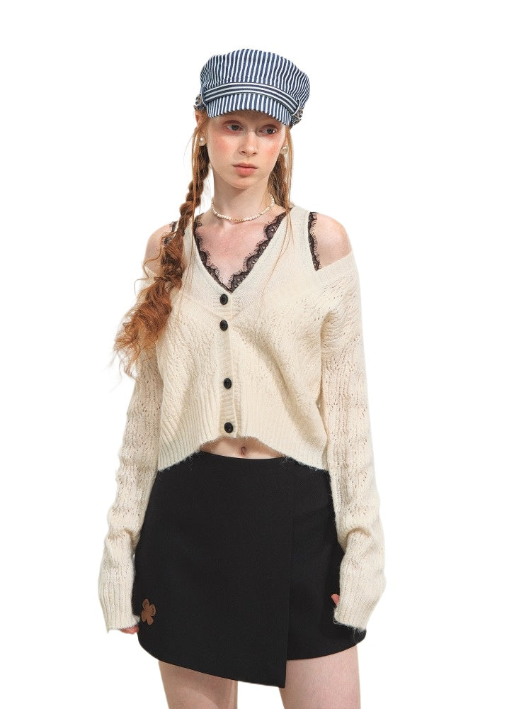 White Lace V-Neck Layered Cardigan