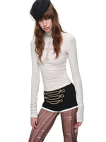 Cross Lace Rhinestone Turtleneck Top