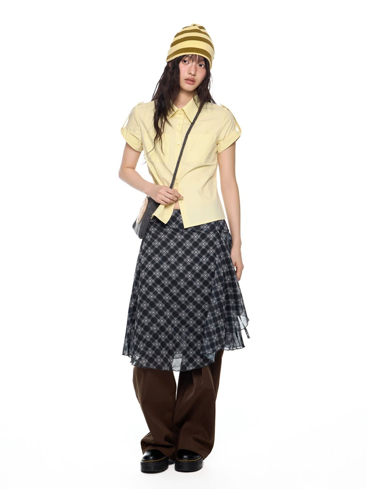 Plaid Short Sleeve Slim Shirt