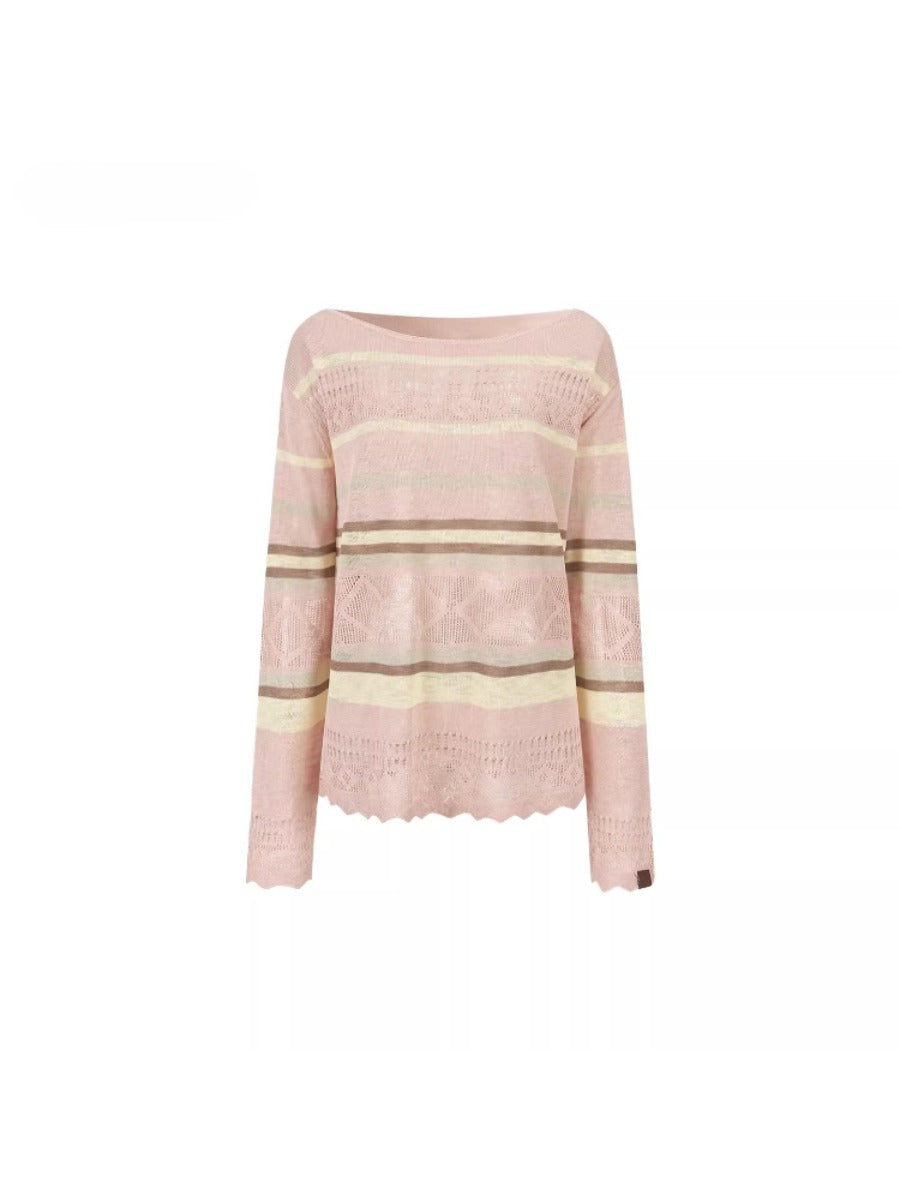 Stripe Openwork Knit Sweater
