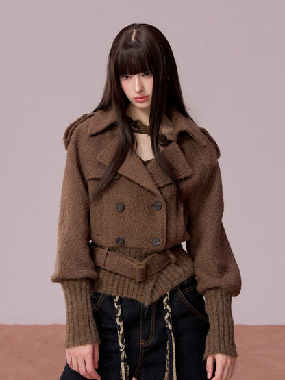 Wool-Blend Knit-Panel Jacket