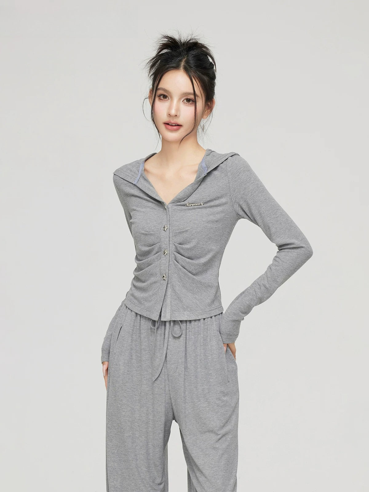 Pleated Knit Cropped Top &amp; Pants Set