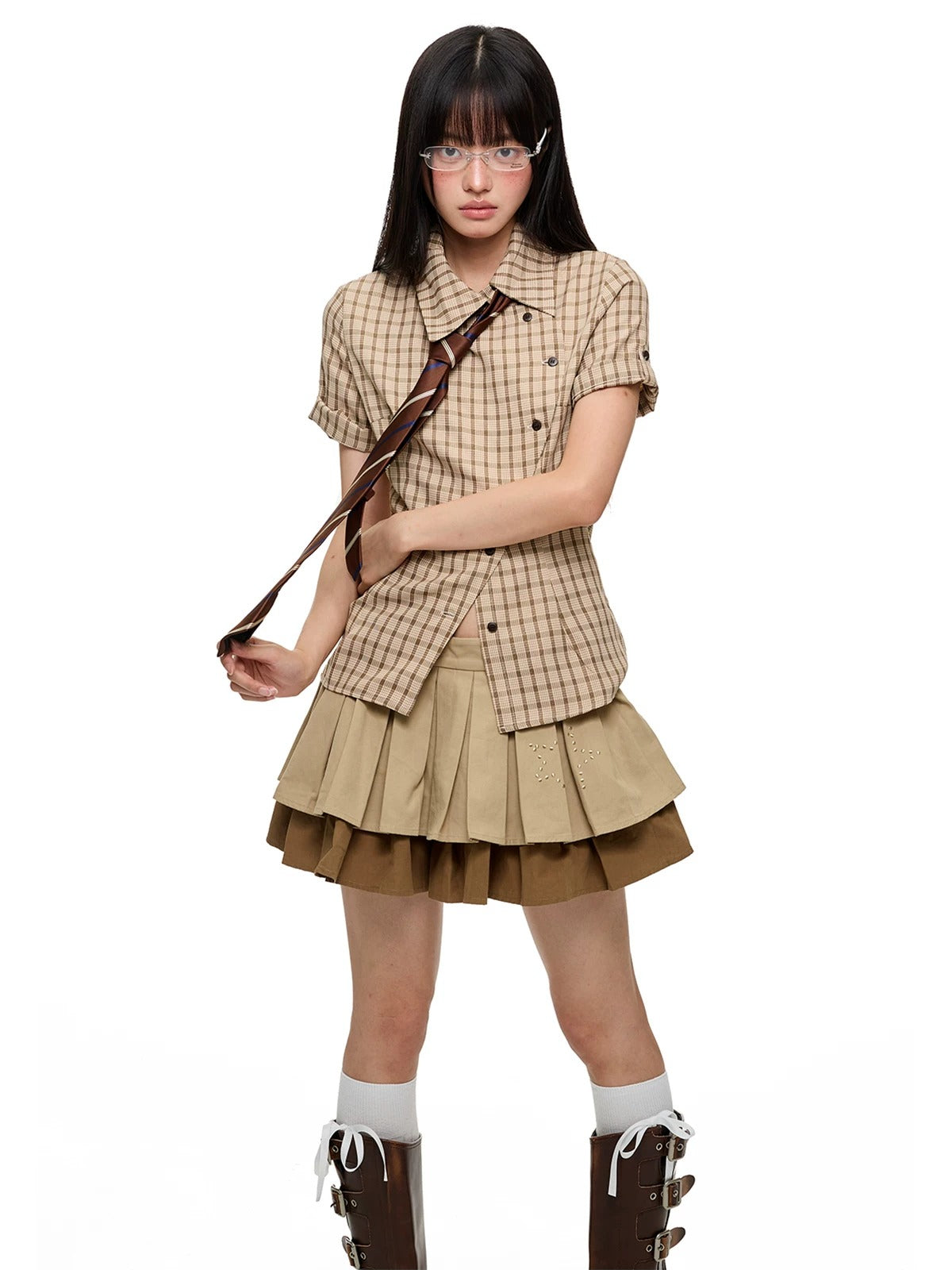 Korean Slim Waist Checkered Shirt