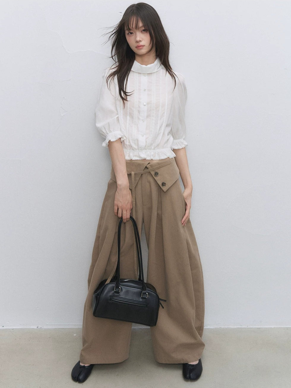 White Lace Ruffle Blouse