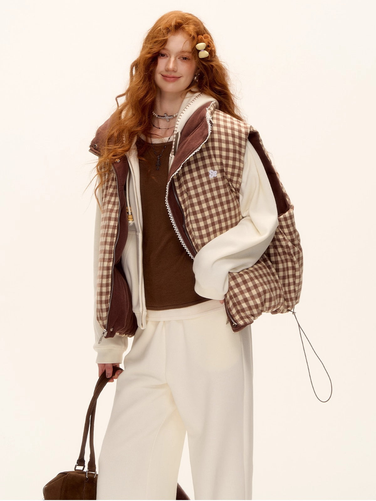 Reversible Check Lace Vest