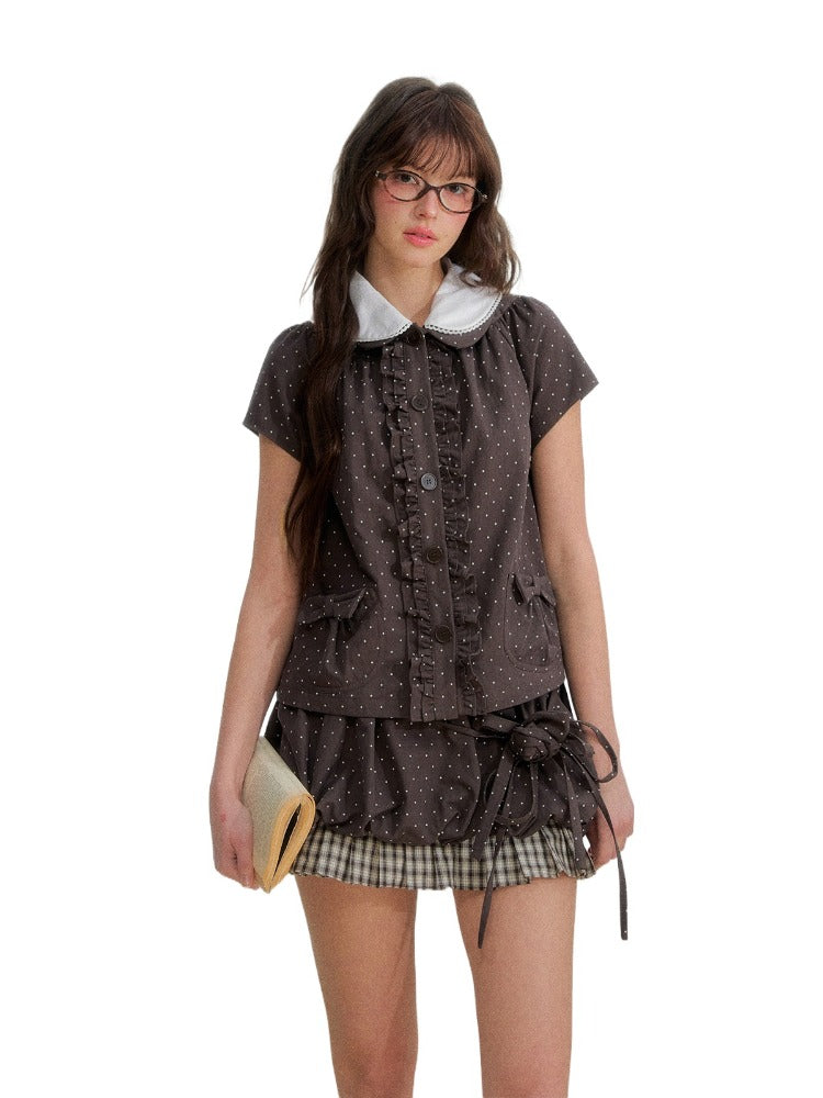 Polka Doll Collar Shirt &amp; Skirt Set