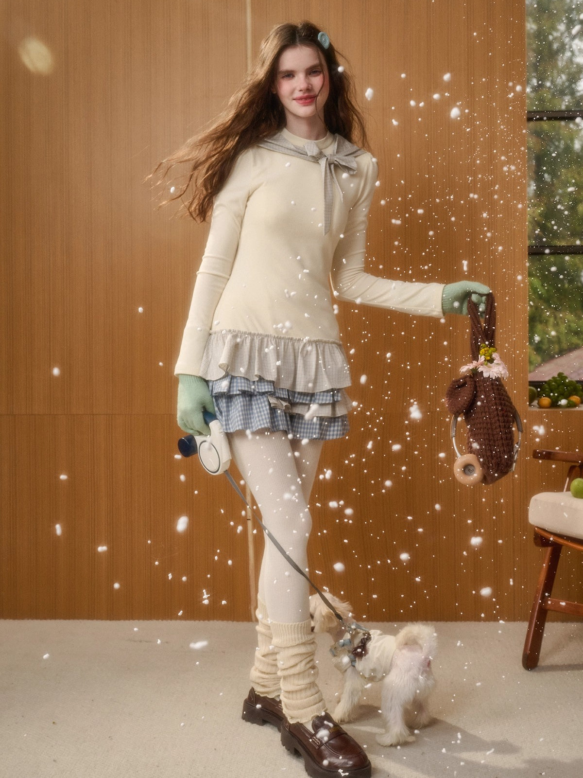 Vichy Pleated Knit Dress