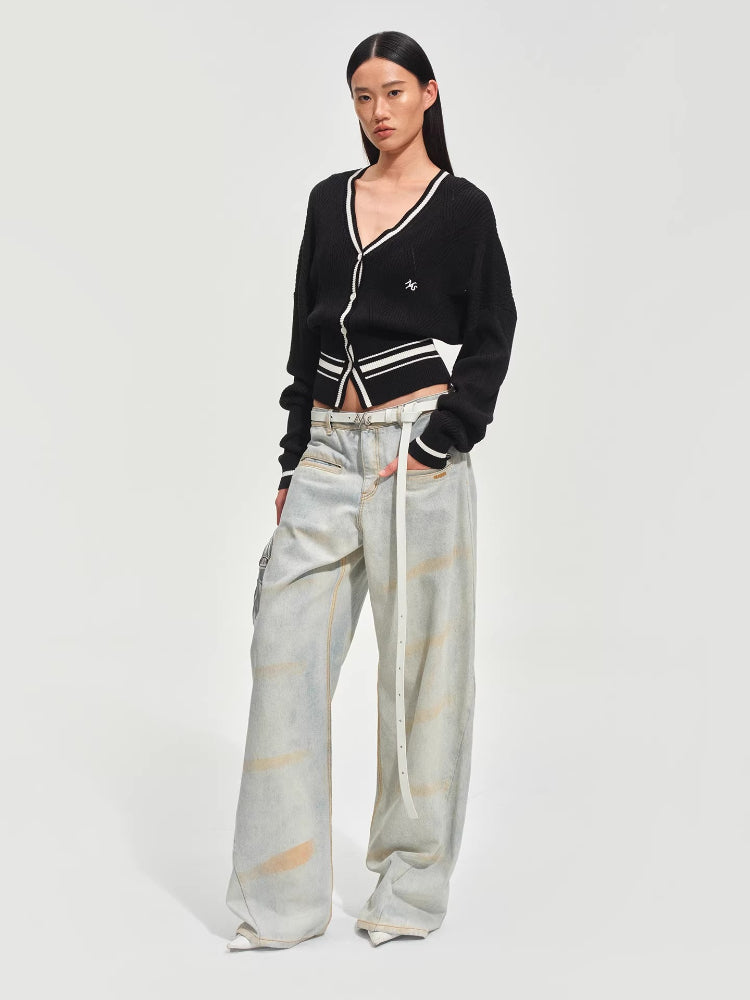 Newport Striped V-Neck Knit Cardigan