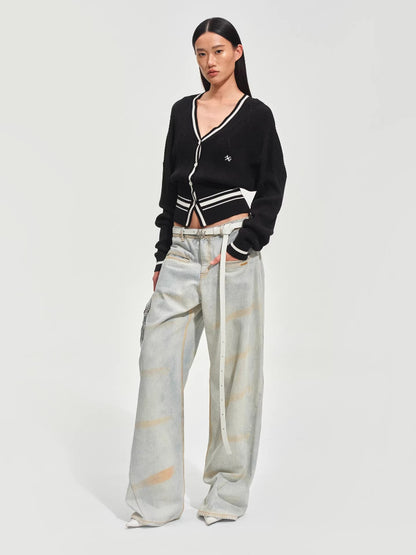 Newport Striped V-Neck Knit Cardigan