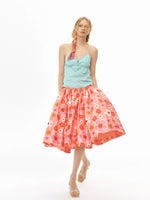 Orange Plaid Print Flare Skirt