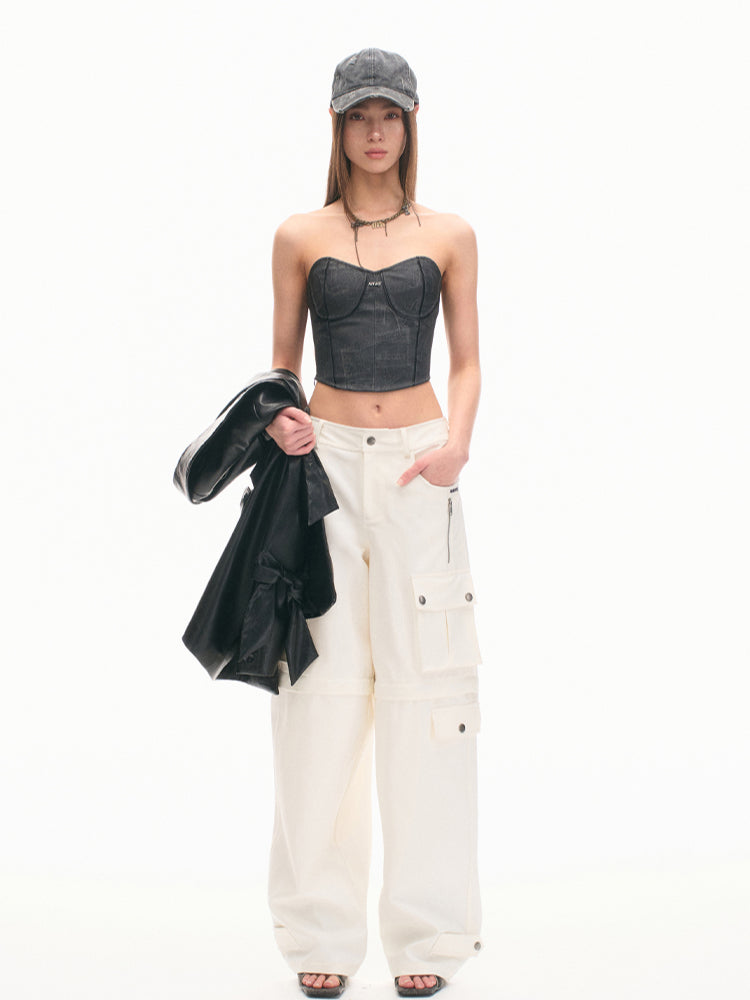 Gray Eco-leather Adjustable Fitted Bustier