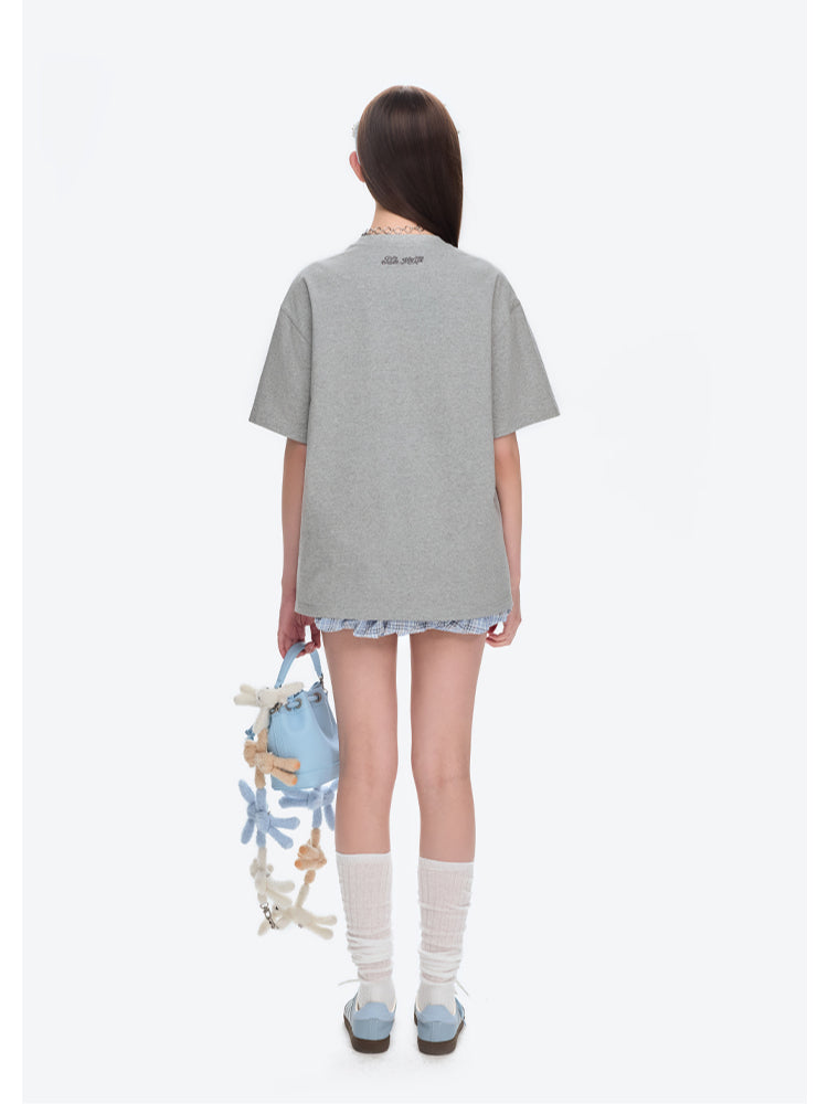 Elephant Bear Print Logo Cotton T-shirt