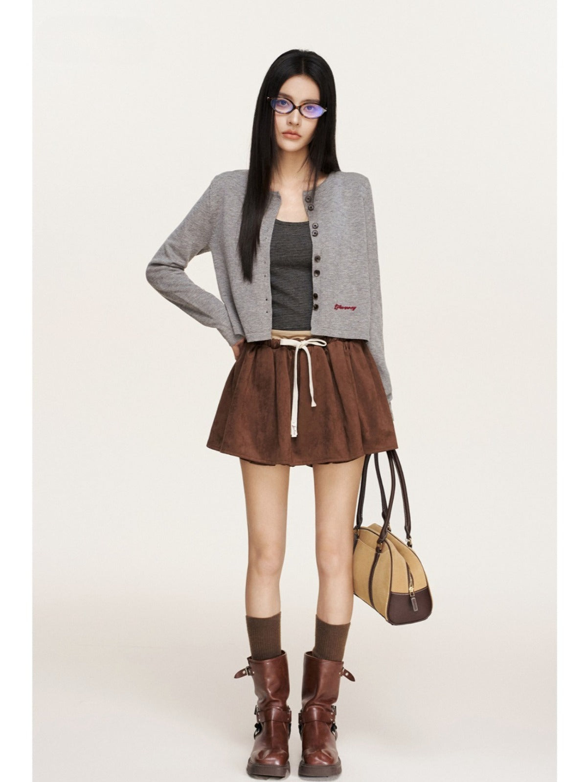 Chain Embroidered Cropped Knit Cardigan