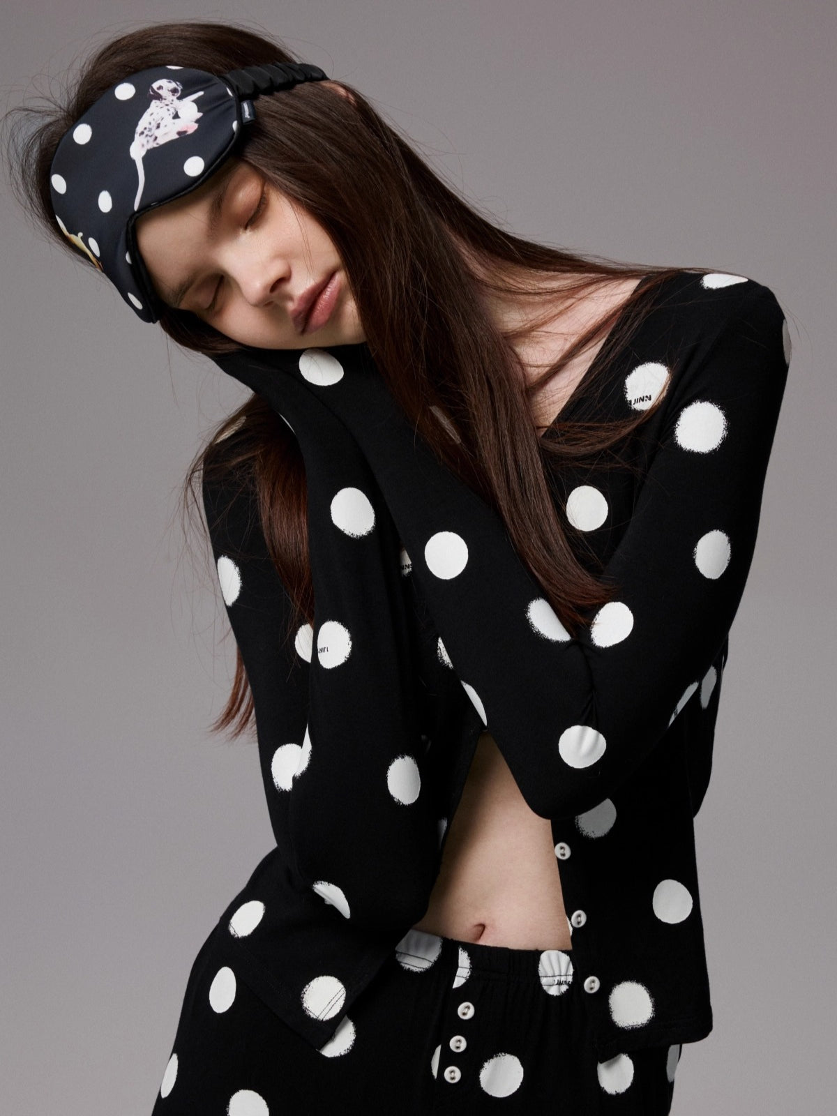 Polka Dot Contrast Knit Cardigan &amp; Lounge Pants Set