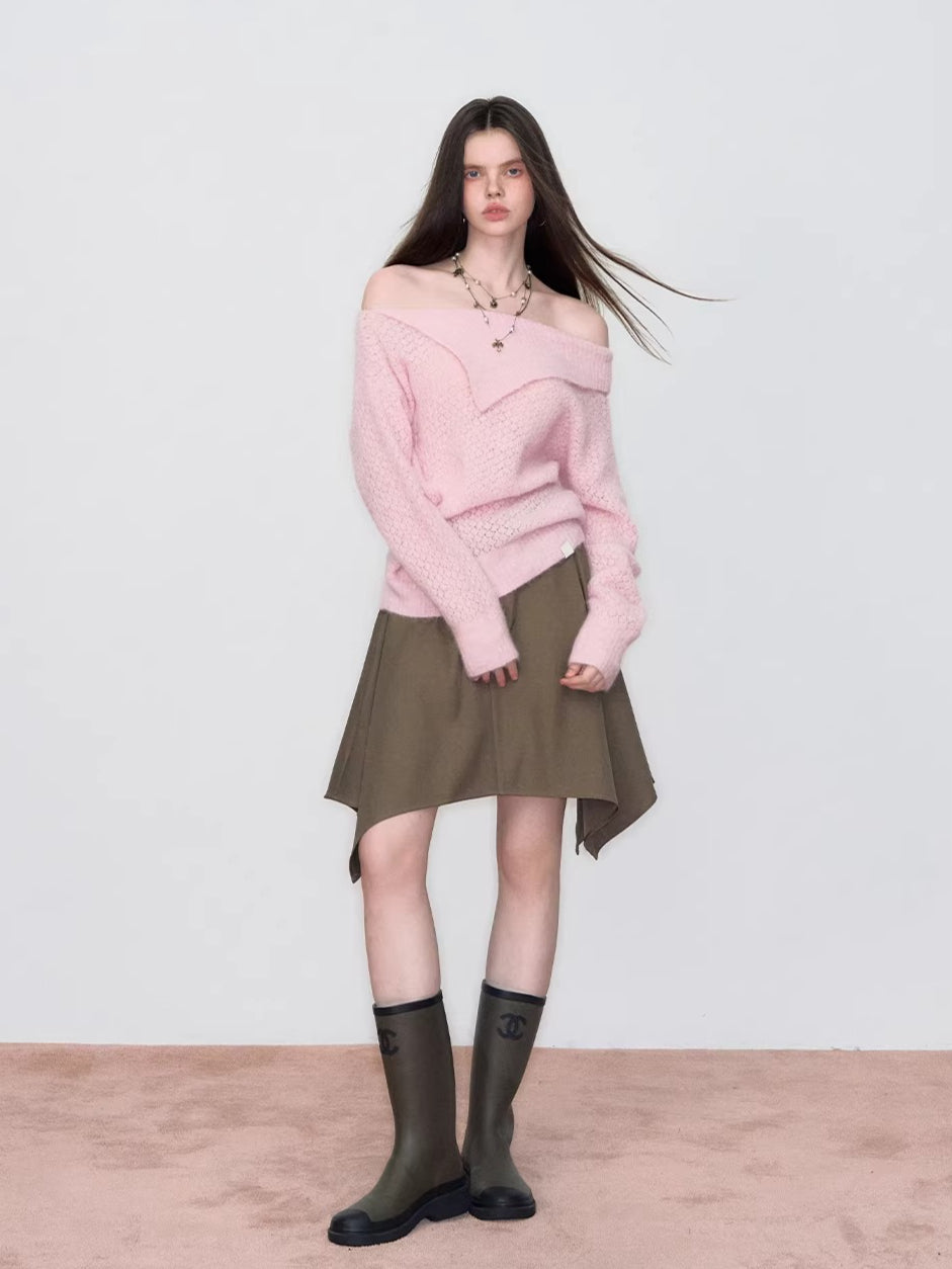 Asymmetrical Neck Knit Sweater